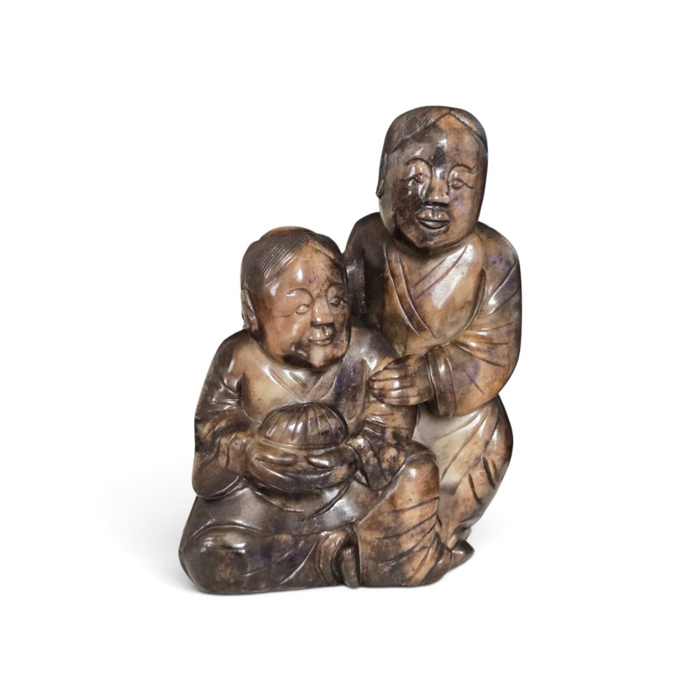 A Rare and Substantial Ming Dynasty Calcified Jade Figural Group of the Hehe Erxian Twins circa 1600 View VI