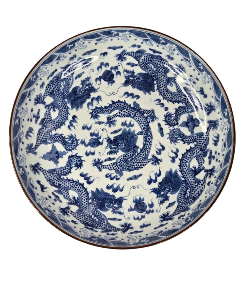 ​A Fine Blue and White Five-Clawed Dragon Charger ​Qing Dynasty, 19th Century