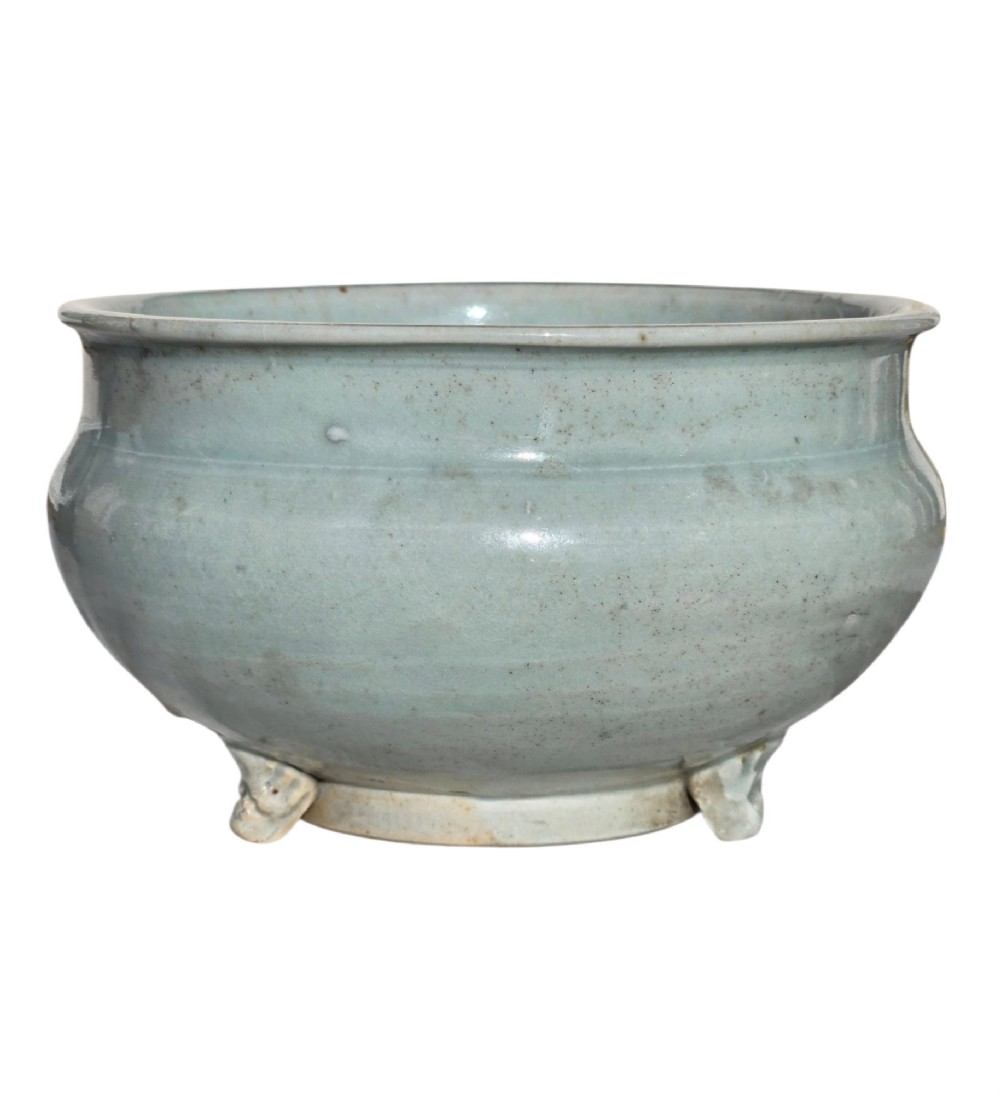 A Rare Chinese Pale Blue-Glazed Porcelain Archaistic Tripod Censer Early Ming Dynasty, 15th Century (Circa 1400–1480)