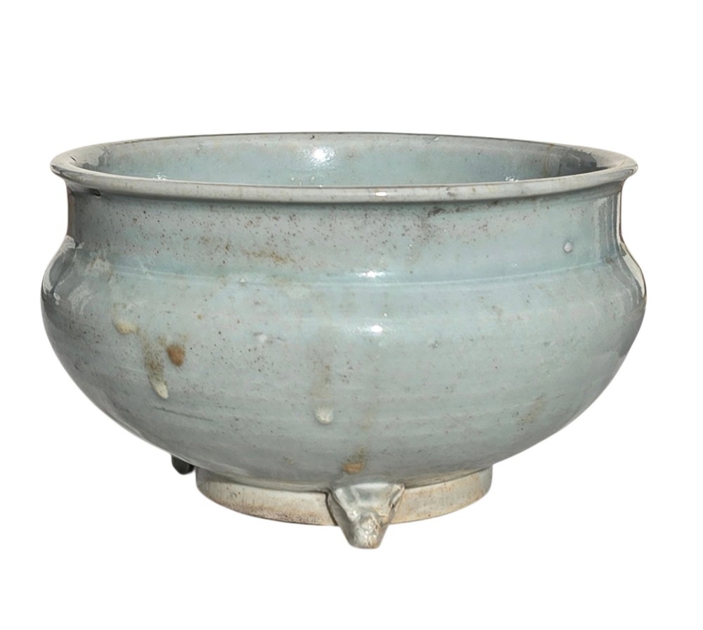A Rare Chinese Pale Blue-Glazed Porcelain Archaistic Tripod Censer Early Ming Dynasty, 15th Century (Circa 1400–1480) View III