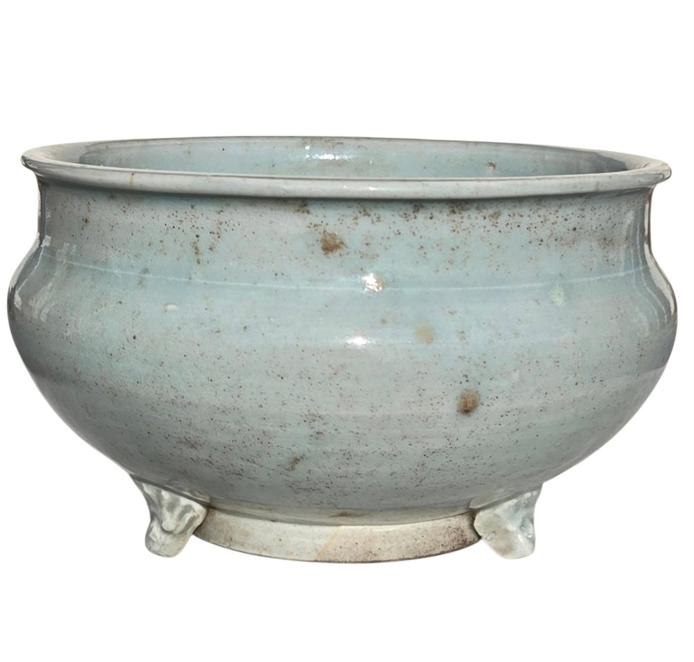 A Rare Chinese Pale Blue-Glazed Porcelain Archaistic Tripod Censer Early Ming Dynasty, 15th Century (Circa 1400–1480) View V