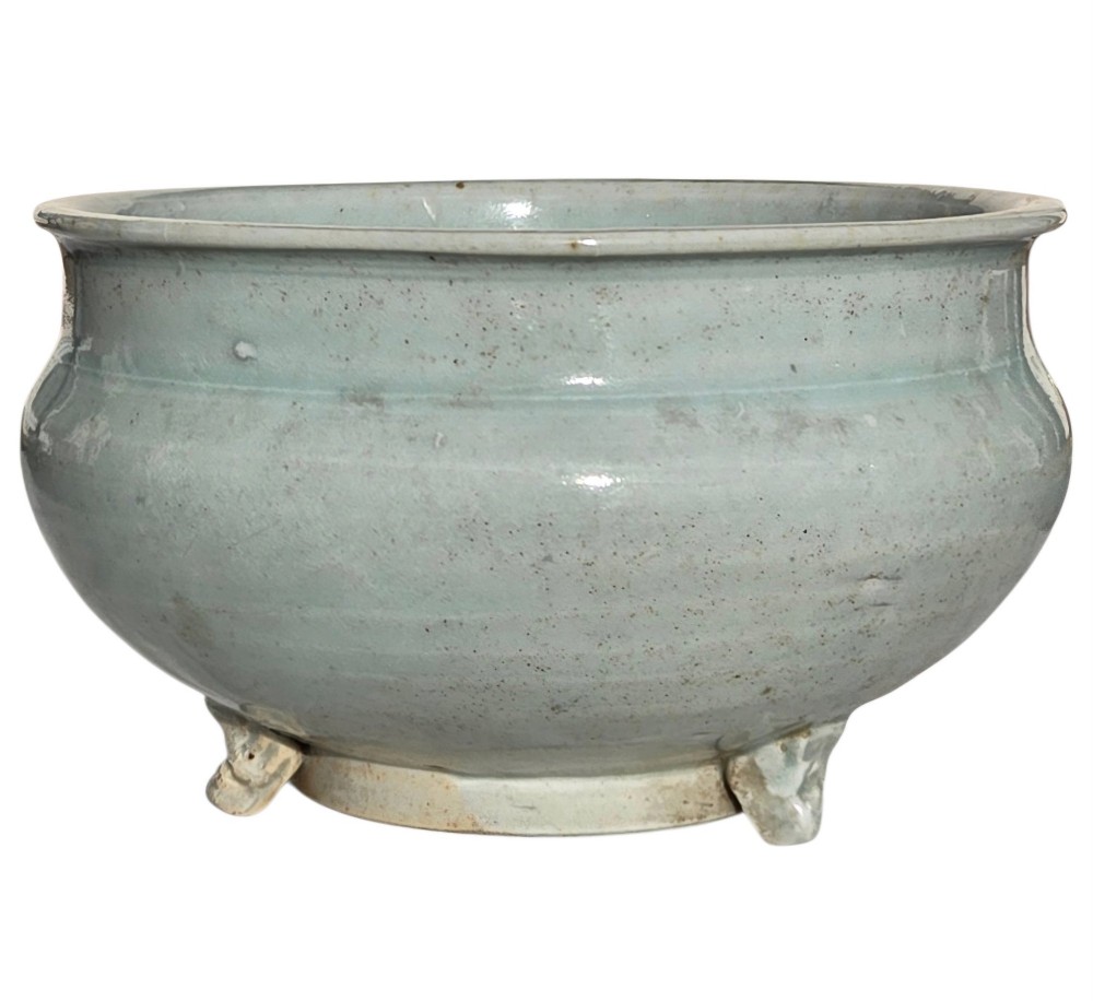 A Rare Chinese Pale Blue-Glazed Porcelain Archaistic Tripod Censer Early Ming Dynasty, 15th Century (Circa 1400–1480) View VI