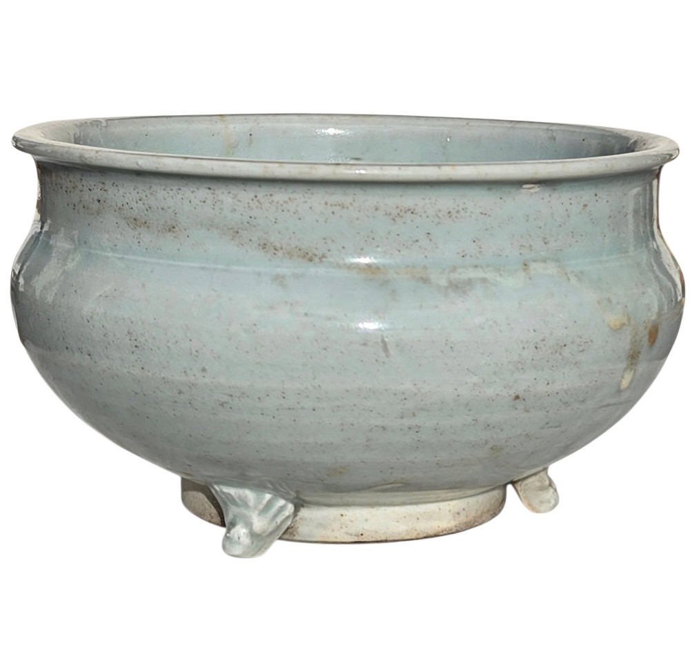 A Rare Chinese Pale Blue-Glazed Porcelain Archaistic Tripod Censer Early Ming Dynasty, 15th Century (Circa 1400–1480) View VII