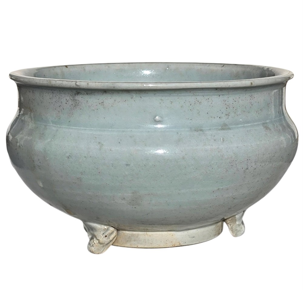 A Rare Chinese Pale Blue-Glazed Porcelain Archaistic Tripod Censer Early Ming Dynasty, 15th Century (Circa 1400–1480) View X