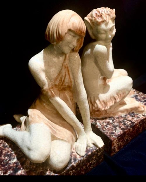 ART DECO CERAMIC BOOKENDS NYMPH AND SATYR BY LE FAGUAYS - ADDITIONAL PHOTO 1