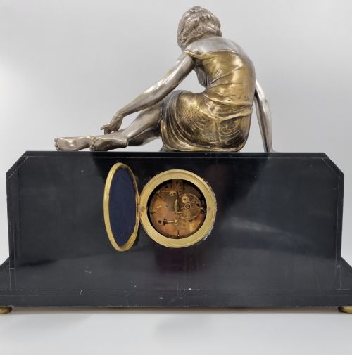 ART DECO MANTEL CLOCK LADY AND BIRD BATH BY URIANO - ADDITIONAL PHOTO 4