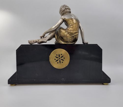 ART DECO MANTEL CLOCK LADY AND BIRD BATH BY URIANO - ADDITIONAL PHOTO 6