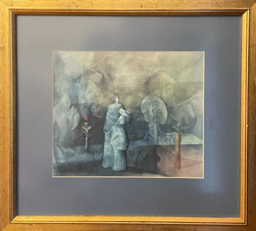 surrealist painting by harold hitchcock 20th century - CATEGORY: ANTIQUE ART - DATED 1950
