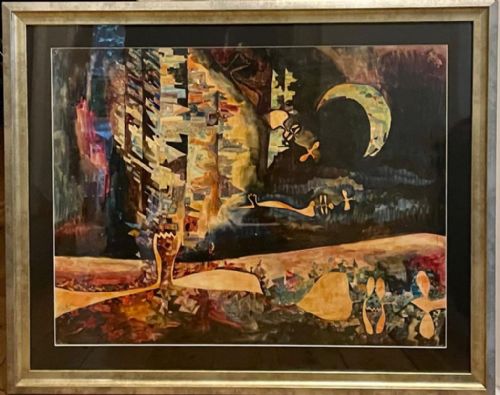 20th century surrealist oil painting by fernand carette - CATEGORY: ANTIQUE ART - DATED 1960