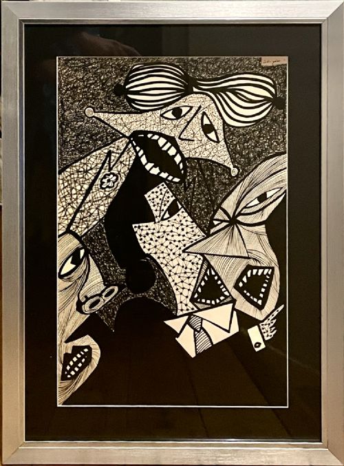 PAINTING ABSTRACT MIXED MEDIA FIGURES SIGNED AND DATED 1951 - ADDITIONAL PHOTO 5