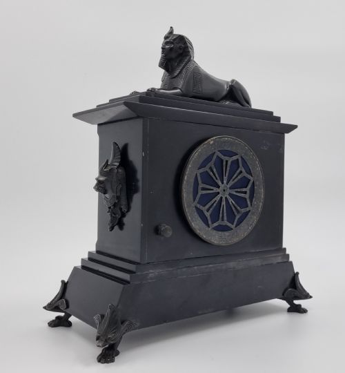 EGYPTIAN REVIVAL MANTEL CLOCK WITH BRONZE SPHINX 19TH CENTURY - ADDITIONAL PHOTO 7