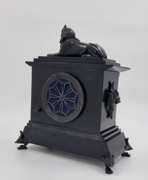 EGYPTIAN REVIVAL MANTEL CLOCK WITH BRONZE SPHINX 19TH CENTURY - ADDITIONAL PHOTO 8