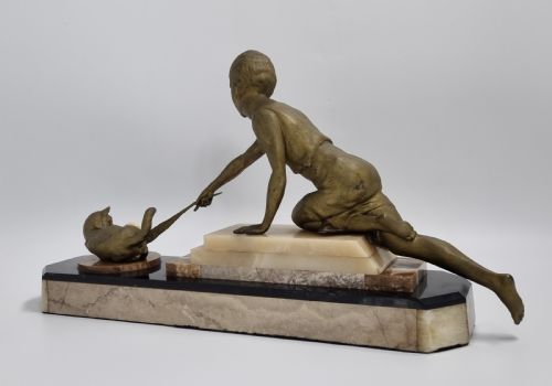 ART DECO FIGURE LADY PLAYING WITH A CAT C 1920S - ADDITIONAL PHOTO 7
