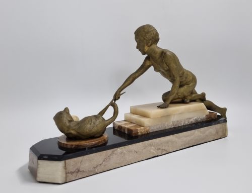 ART DECO FIGURE LADY PLAYING WITH A CAT C 1920S - ADDITIONAL PHOTO 9