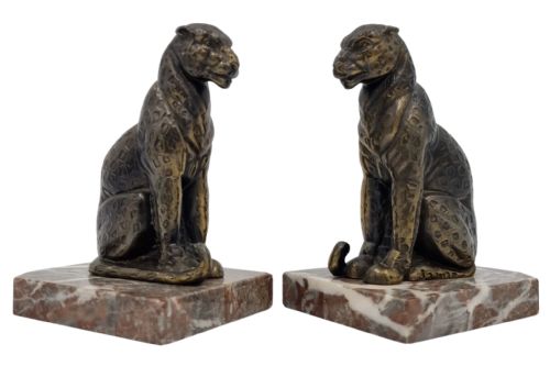 art deco figural bookends leopards panthers by jamar - CATEGORY: ANTIQUE MISCELLANEOUS - DATED 1930