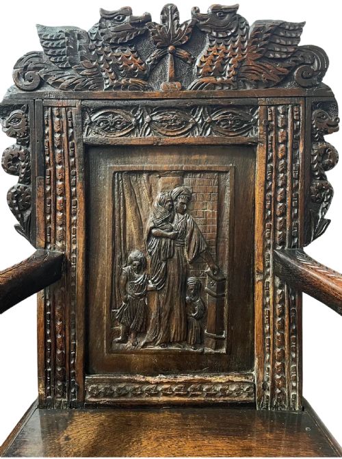 17TH CENTURY LATER OAK FOLK ART WAINSCOT CHAIR - ADDITIONAL PHOTO 4