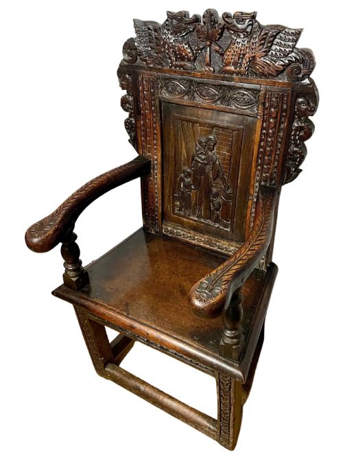 17TH CENTURY LATER OAK FOLK ART WAINSCOT CHAIR - ADDITIONAL PHOTO 1