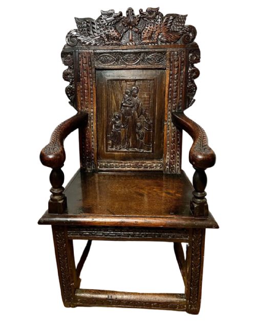 17th century later oak folk art wainscot chair - CATEGORY: ANTIQUE CHAIRS - DATED 17TH CENTURY