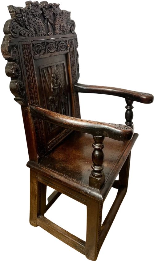 17TH CENTURY LATER OAK FOLK ART WAINSCOT CHAIR - ADDITIONAL PHOTO 5