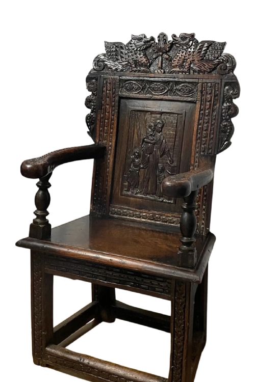 17TH CENTURY LATER OAK FOLK ART WAINSCOT CHAIR - ADDITIONAL PHOTO 6