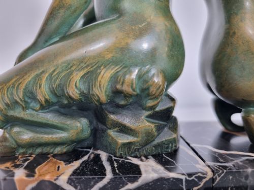 ART DECO BRONZE BOOKENDS NYMPH AND SATYR BY H WANDAELE - ADDITIONAL PHOTO 3
