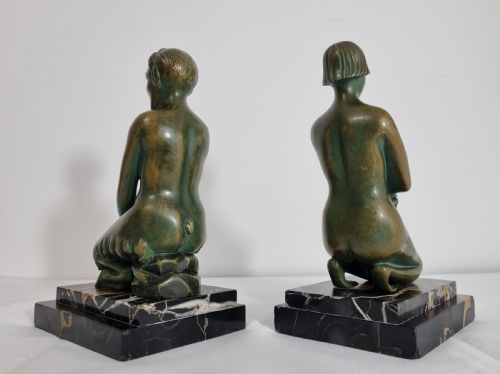 ART DECO BRONZE BOOKENDS NYMPH AND SATYR BY H WANDAELE - ADDITIONAL PHOTO 5