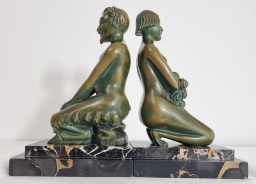 ART DECO BRONZE BOOKENDS NYMPH AND SATYR BY H WANDAELE - ADDITIONAL PHOTO 6
