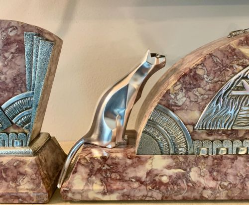 ART DECO MANTEL CLOCK SET WITH CUBIST CATS - ADDITIONAL PHOTO 3