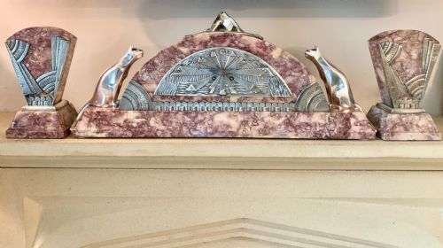 ART DECO MANTEL CLOCK SET WITH CUBIST CATS - ADDITIONAL PHOTO 4