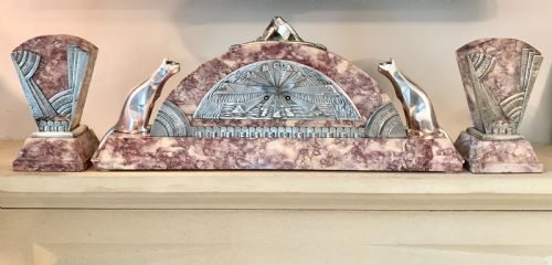 ART DECO MANTEL CLOCK SET WITH CUBIST CATS - ADDITIONAL PHOTO 7