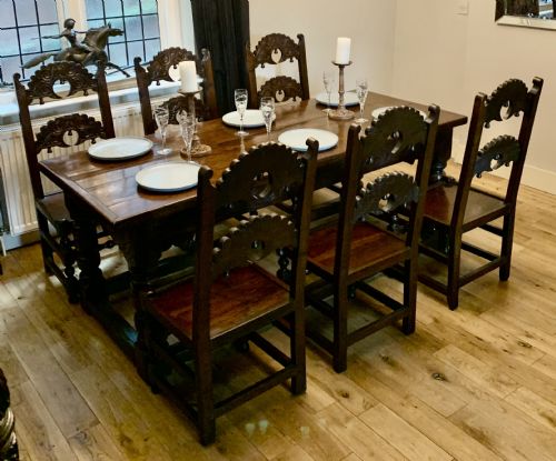 17TH CENTURY CHARLES II OAK REFECTORY DINING TABLE AND SIX CHAIRS - ADDITIONAL PHOTO 1