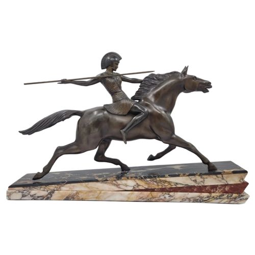 art deco sculpture amazon on a horse by melo - CATEGORY: ANTIQUE SCULPTURES - DATED 1920