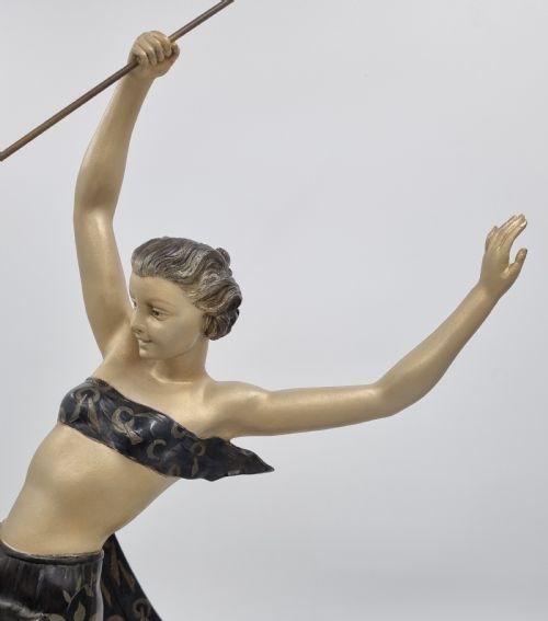 LARGE ART DECO MANTEL CLOCK DIANA THE HUNTRESS WITH GREYHOUND BY LIMOUSIN - ADDITIONAL PHOTO 2