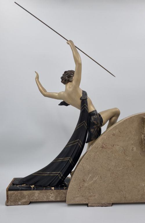 LARGE ART DECO MANTEL CLOCK DIANA THE HUNTRESS WITH GREYHOUND BY LIMOUSIN - ADDITIONAL PHOTO 11