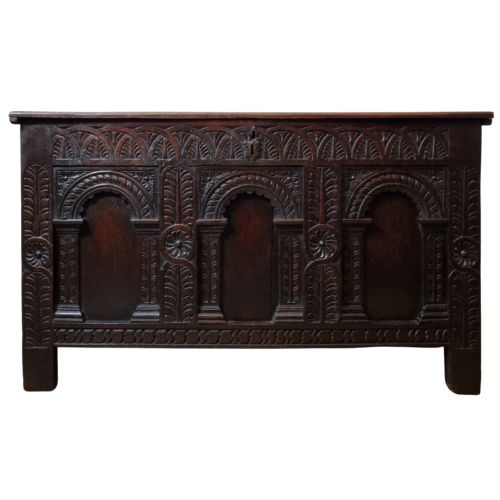 16th Century Elizabethan Carved Oak Chest Coffer Circa 1580