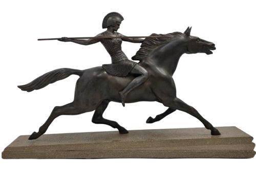 art deco sculpture amazon on a horse by melo - CATEGORY: ANTIQUE SCULPTURES - DATED 1930