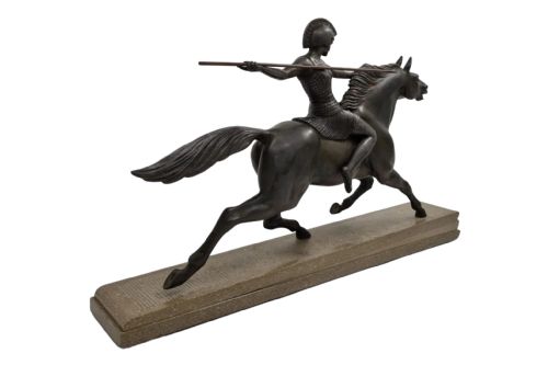ART DECO SCULPTURE AMAZON ON A HORSE BY MELO - ADDITIONAL PHOTO 5