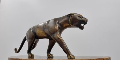 ART DECO BRONZE CLOCK SET WITH PANTHER BY HUGUES - ADDITIONAL PHOTO 3