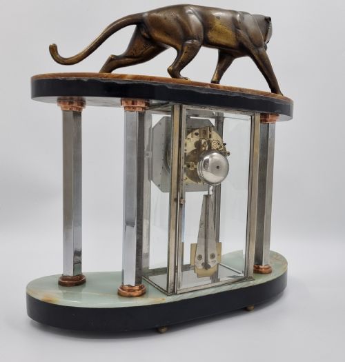 ART DECO BRONZE CLOCK SET WITH PANTHER BY HUGUES - ADDITIONAL PHOTO 7