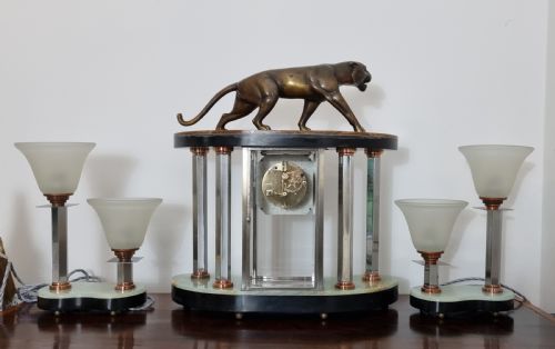 ART DECO BRONZE CLOCK SET WITH PANTHER BY HUGUES - ADDITIONAL PHOTO 9