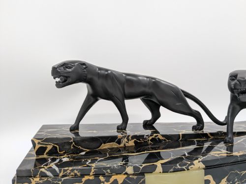 ART DECO BRONZE SCULPTURE TWO PANTHERS TIGERS BY HUGUES - ADDITIONAL PHOTO 5
