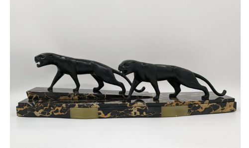 ART DECO BRONZE SCULPTURE TWO PANTHERS TIGERS BY HUGUES - ADDITIONAL PHOTO 6