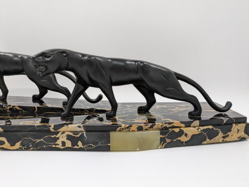 ART DECO BRONZE SCULPTURE TWO PANTHERS TIGERS BY HUGUES - ADDITIONAL PHOTO 7