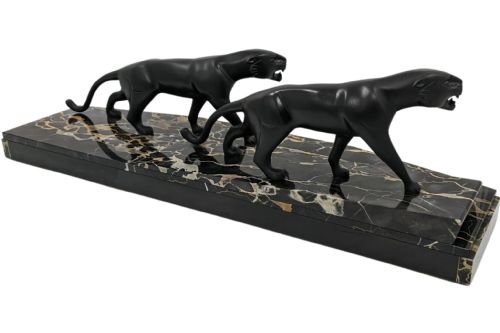 ART DECO BRONZE SCULPTURE TWO PANTHERS TIGERS BY HUGUES - ADDITIONAL PHOTO 8