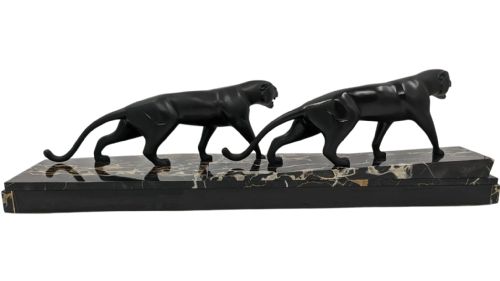 ART DECO BRONZE SCULPTURE TWO PANTHERS TIGERS BY HUGUES - ADDITIONAL PHOTO 9