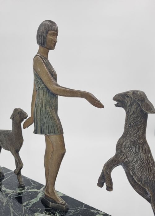 ART DECO BRONZE FIGURE GIRL PLAYING WITH GOATS - ADDITIONAL PHOTO 6