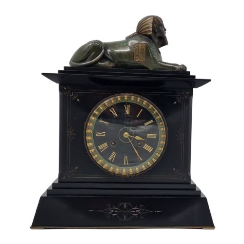 19TH CENTURY EGYPTIAN REVIVAL MANTEL CLOCK WITH BRONZE SPHINX - ADDITIONAL PHOTO 9