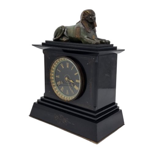 19th century egyptian revival mantel clock with bronze sphinx - CATEGORY: ANTIQUE CLOCKS - DATED 19TH CENTURY