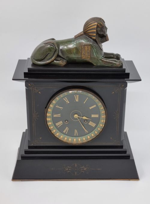 19TH CENTURY EGYPTIAN REVIVAL MANTEL CLOCK WITH BRONZE SPHINX - ADDITIONAL PHOTO 10