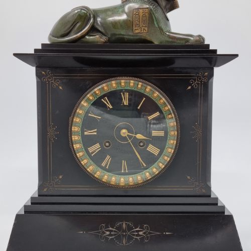 19TH CENTURY EGYPTIAN REVIVAL MANTEL CLOCK WITH BRONZE SPHINX - ADDITIONAL PHOTO 13